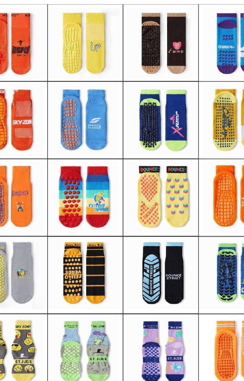 Yellow custom grip socks showing the front and sole from the YUSEN brochure